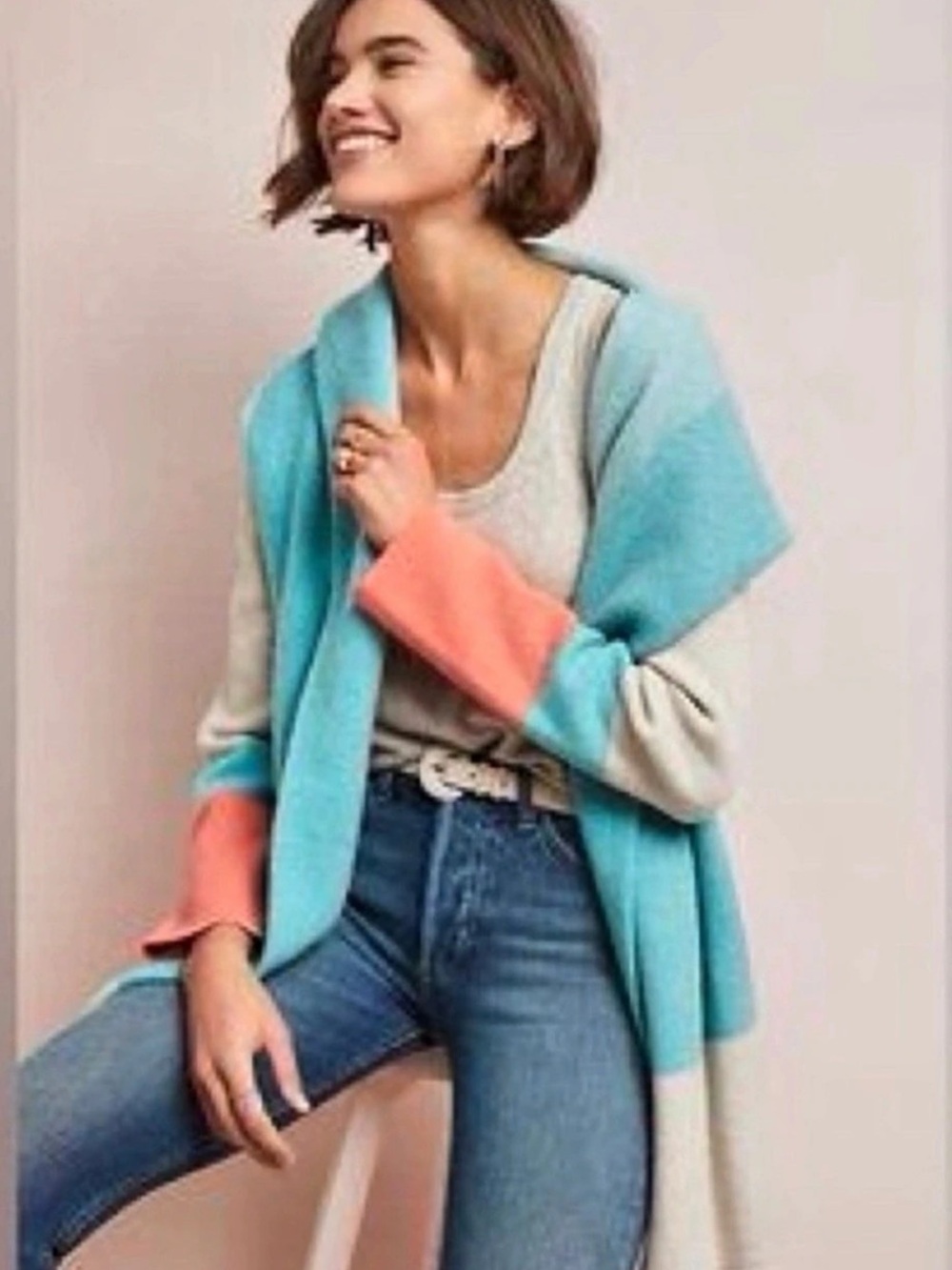 Anthropologie Field Flower Color Block Cardigan - like new!